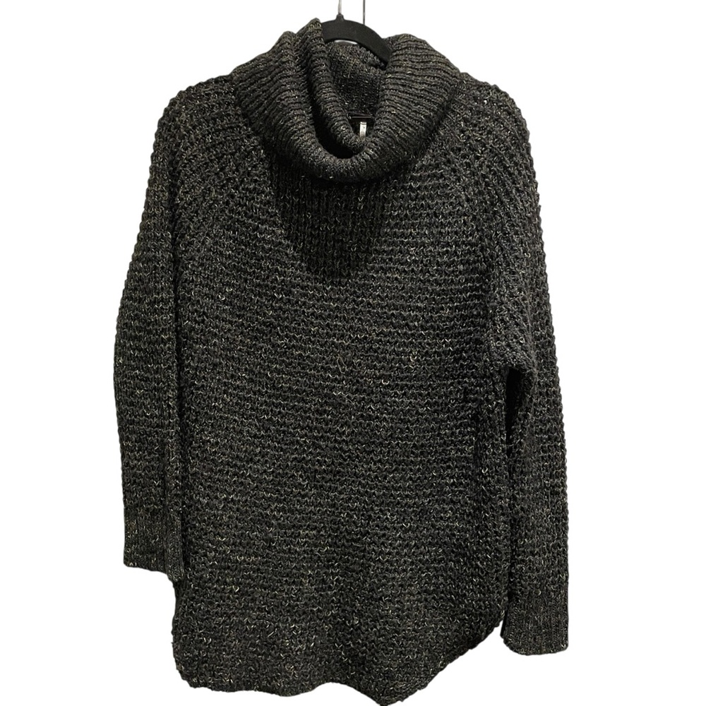 Free People Black/gray Oversuzed Cowl Neck Sweater size XS but BIG